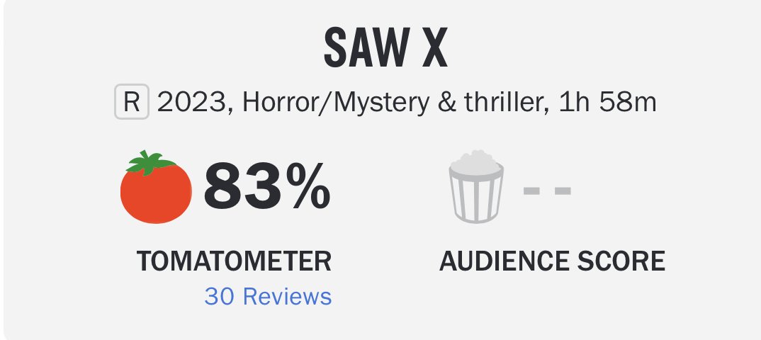 Saw x has the highest rotten tomatoes of the entire series : r