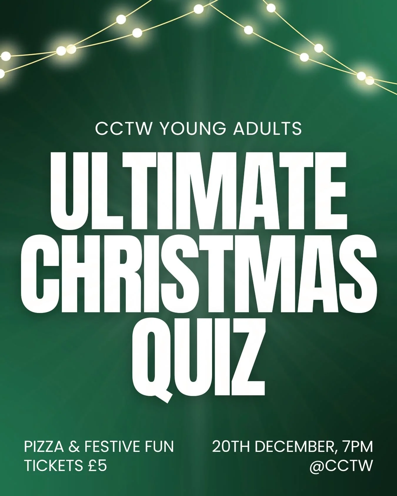 Clear your calendars because the ultimate Christmas quiz is back! Join us on Saturday 20th December for an epic evening of pizza, desserts and quizzing. 

Tickets cost &pound;5 and you can book using the link in bio - see you there! 🎄⭐️