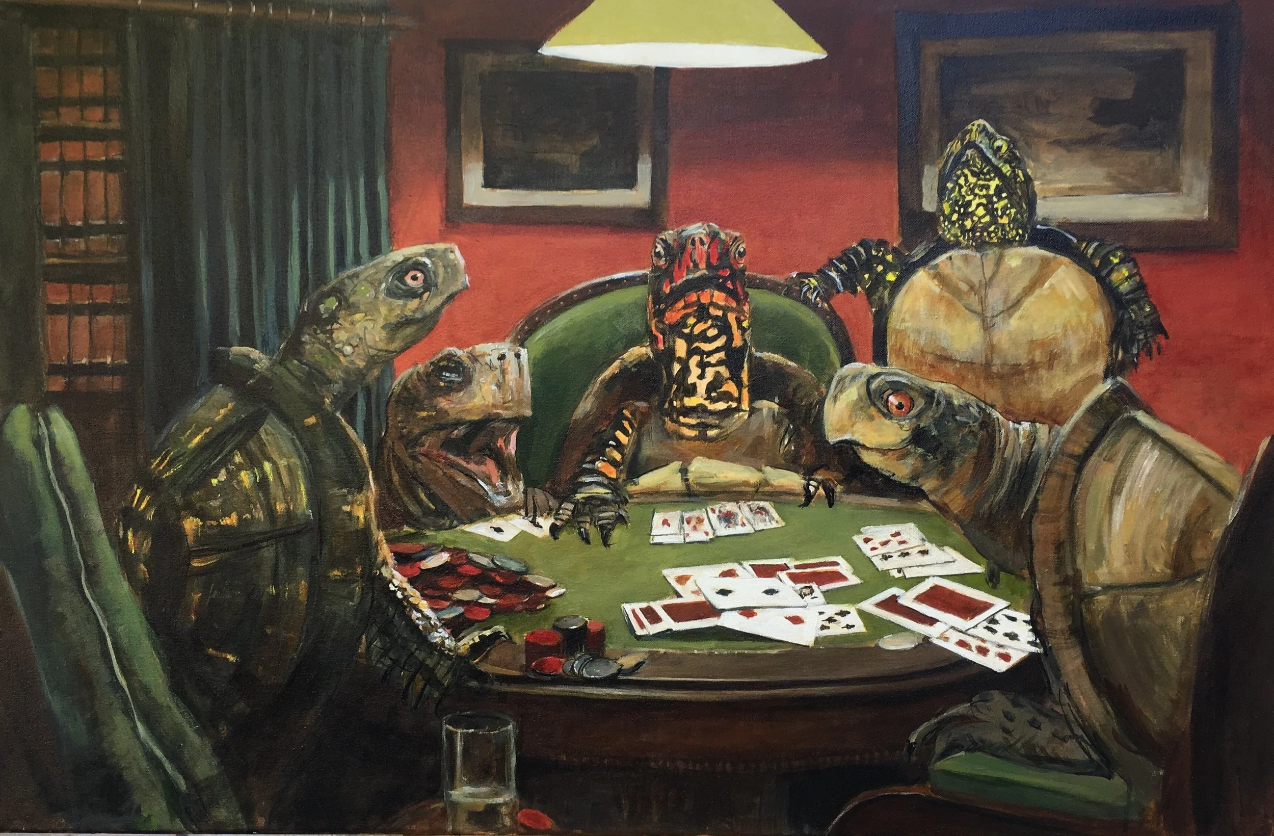 Turtles Playing Poker, 2017, acrylic on canvas, 30x 40 