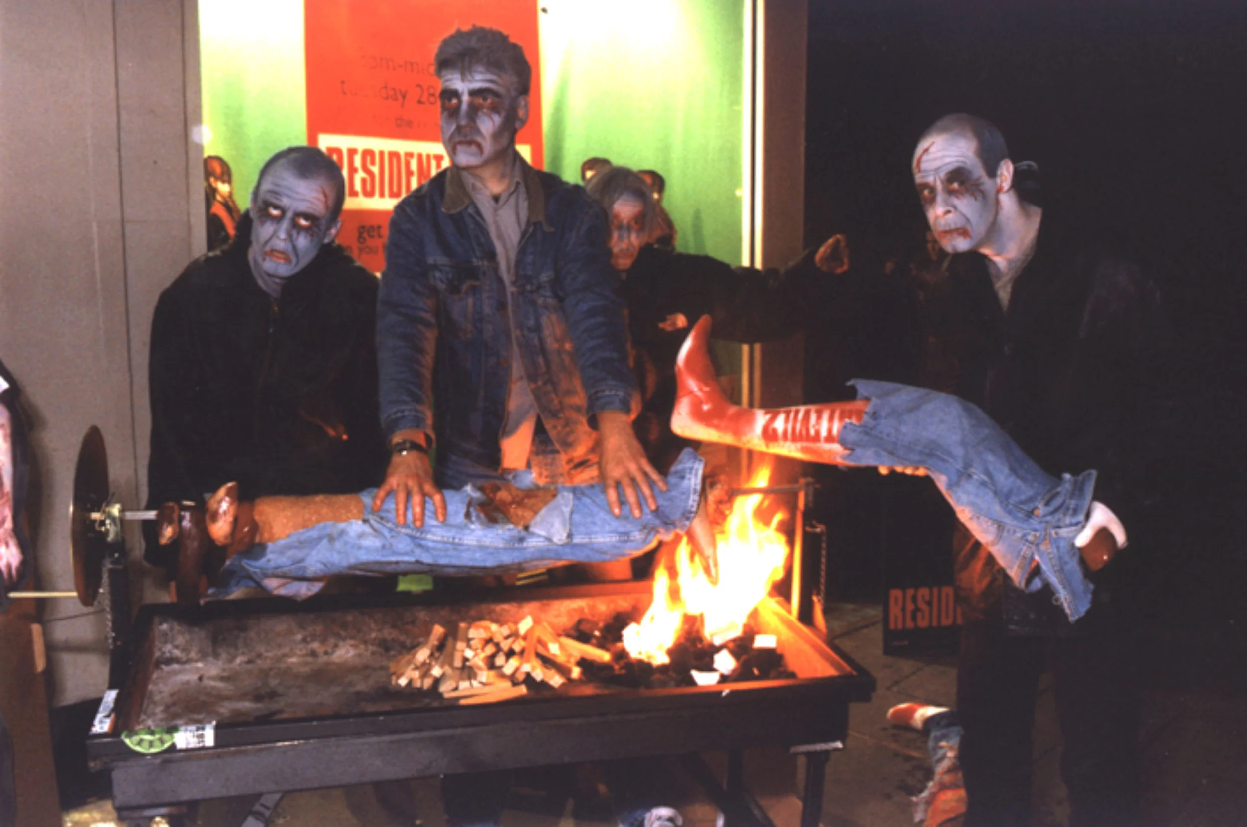 RESIDENT EVIL / Serving human kebabs outside The Virgin Megastore at midnight for the big launch of the video game.