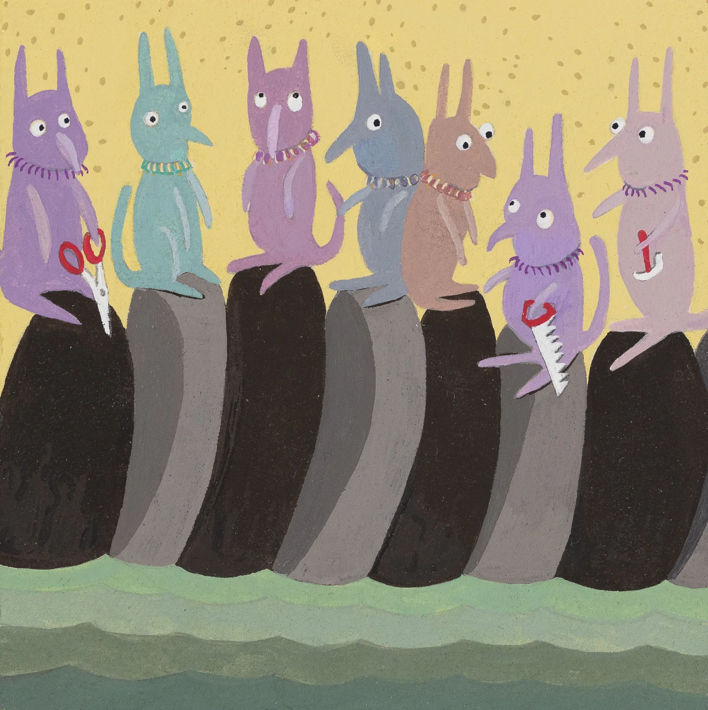 Los Conejitos I acryla gouache on panel I 4" x 4"