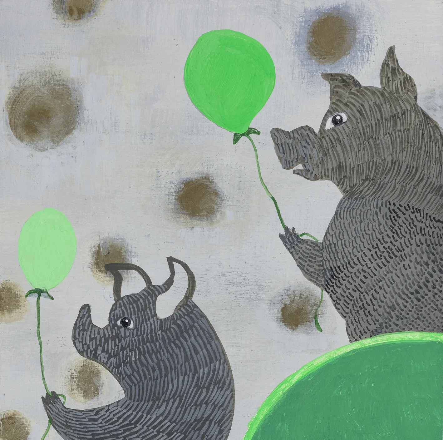 Los Chanchos, acryla gouache on panel, 4" x 4"