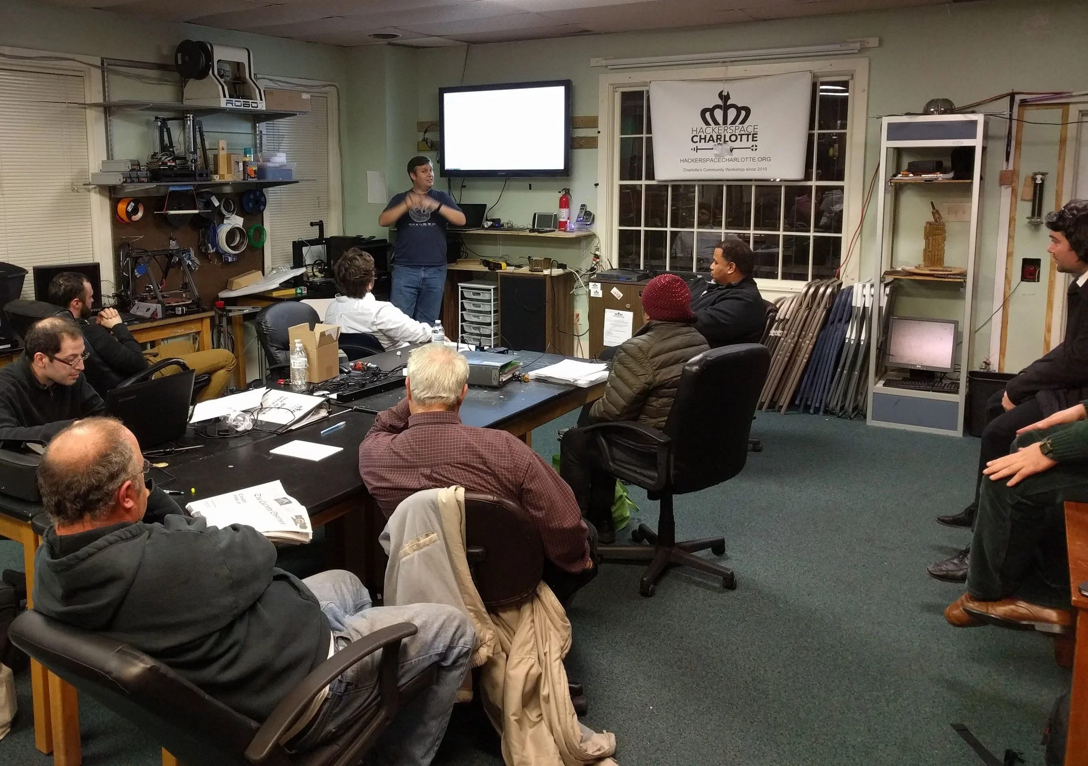 Hackerspace Charlotte on a Tech Tuesday night