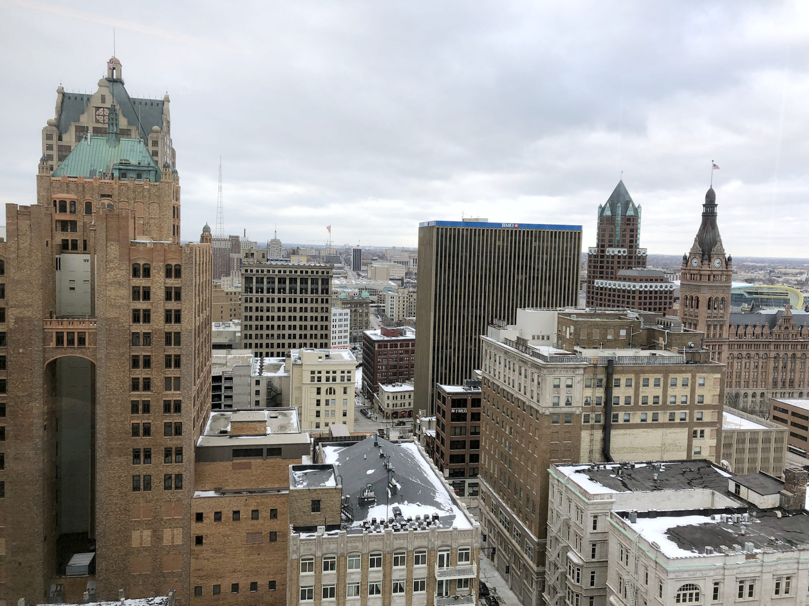 Above Milwaukee: City Hall, Milwaukee Center, 100 East, the ATT Building