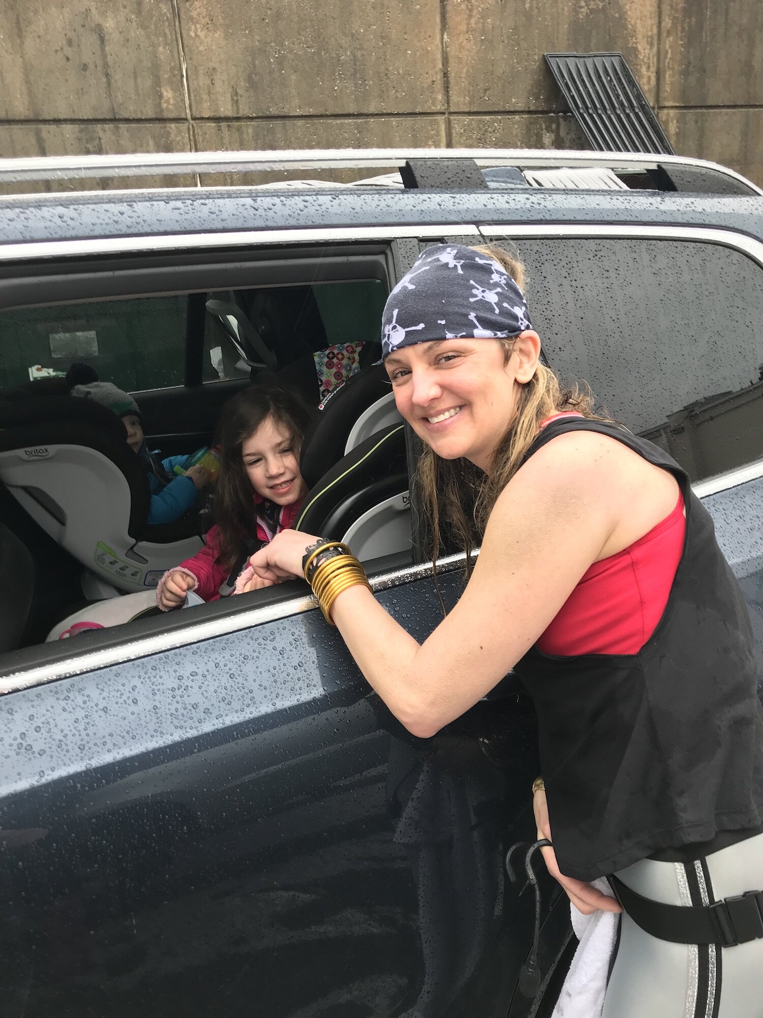 Anne Stauff greets the Doucette children between rides!