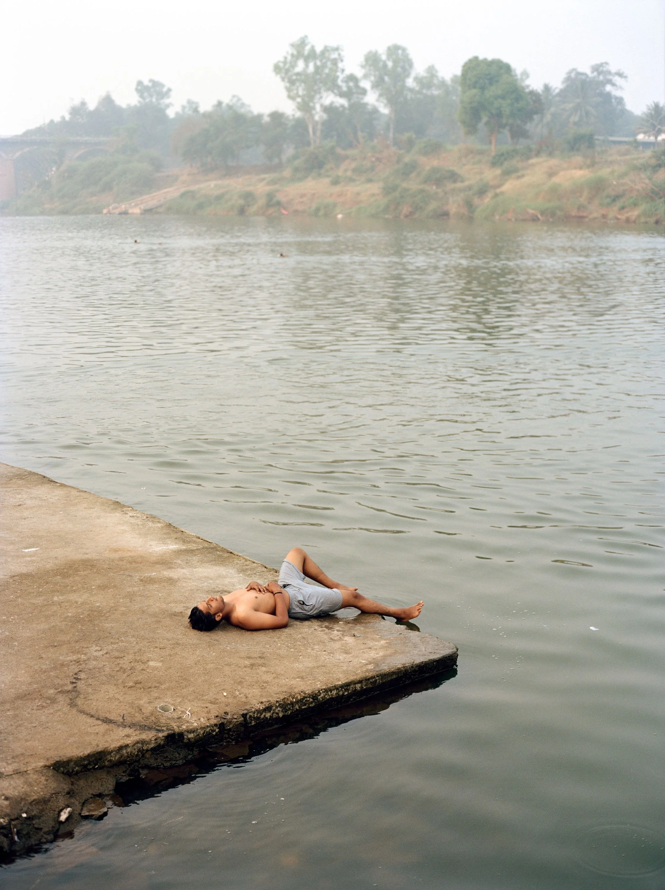 On the banks of the Krishna River, early in the morning
