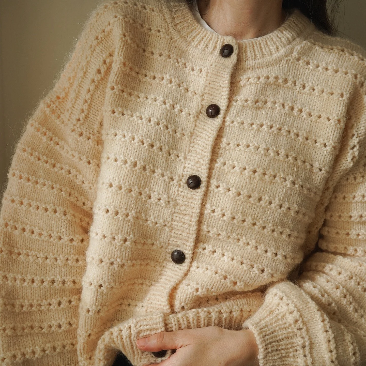 When you&rsquo;re all set for a new pattern launch but your body has other plans for the week. 😅 Here&rsquo;s a throwback to the timeless Ingrid cardigan! 

 Pattern ready for you at GregoriaFibers.com

Knitted in Woolia and kid seta both by @gepard