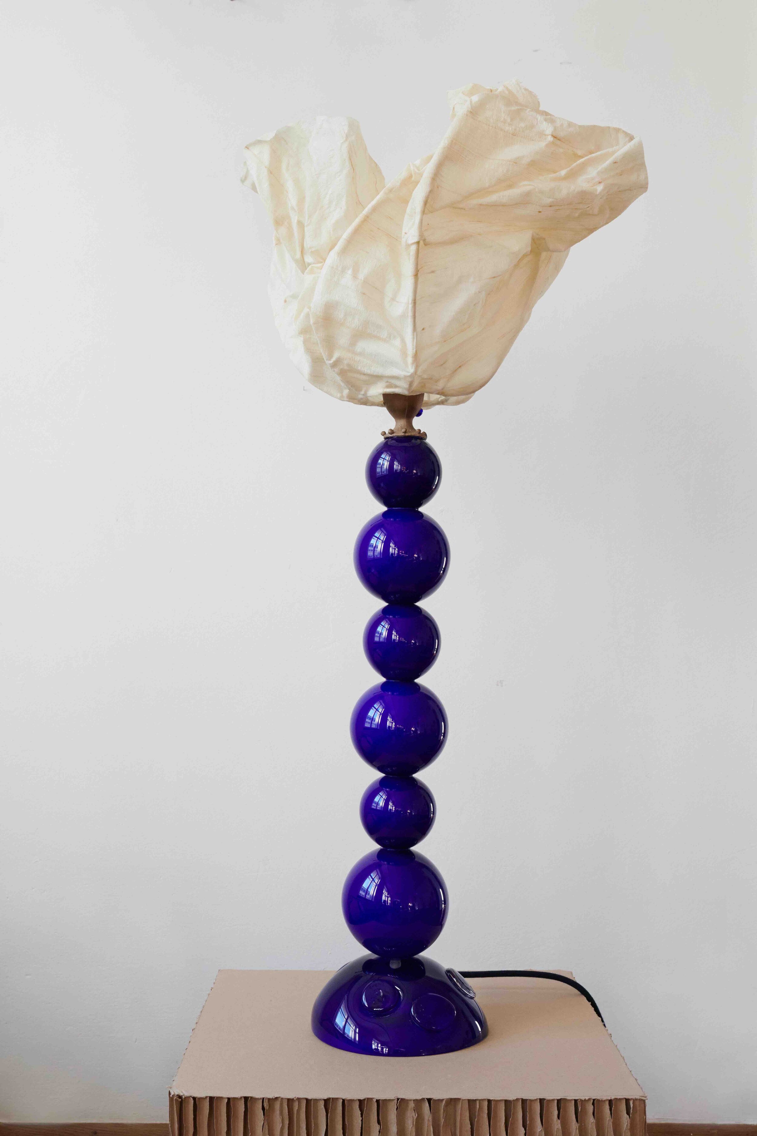   #124  2020   Murano glass opaque, bronze, hardened silk, light bulb, electrified 69 cm (+ lamp shade) 