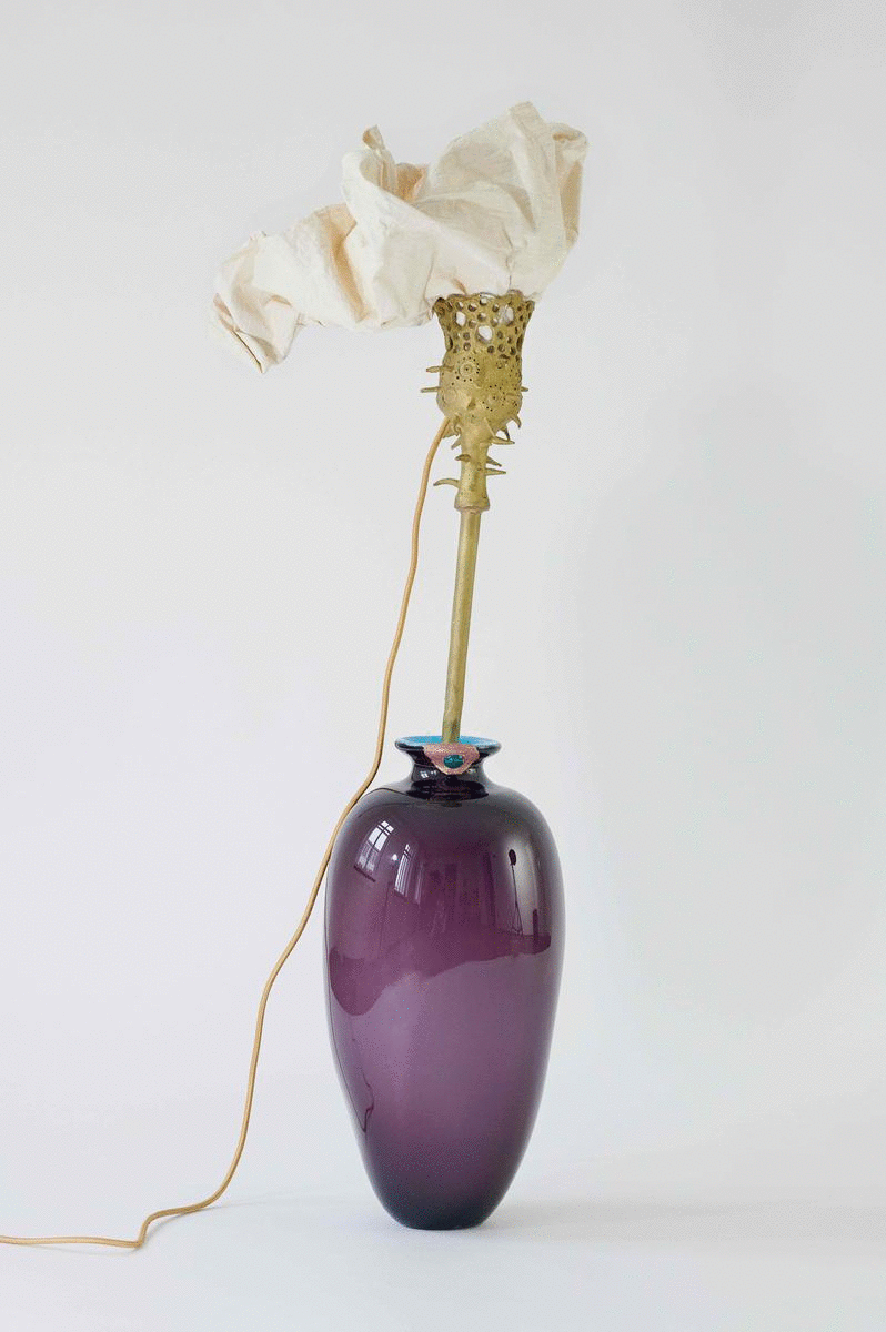   #81/#114  2019/2020 Murano glass opaque, bronze, hardened silk, light bulb, electrified 106 cm 