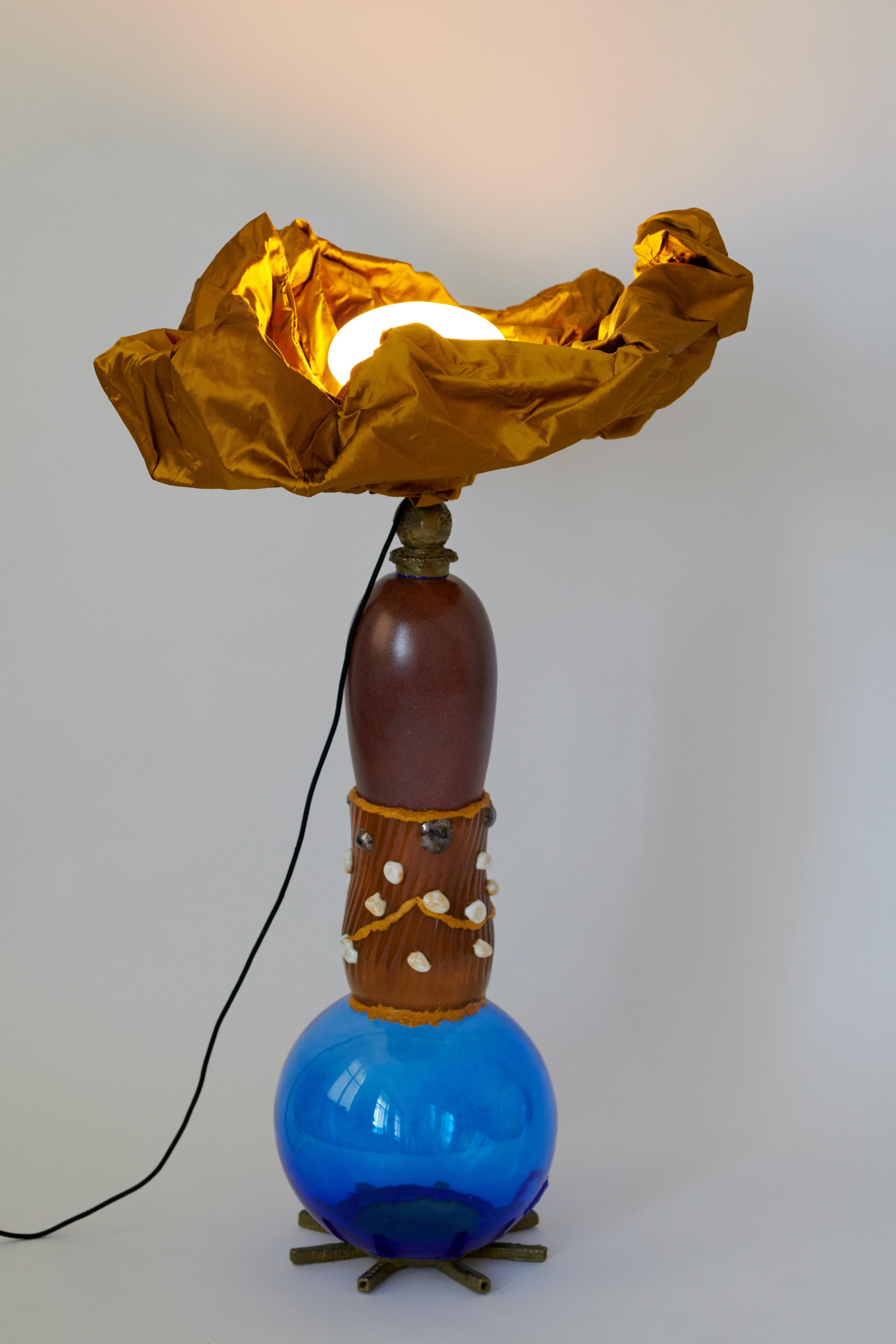   #22  2022 Glass opaque, glass, bronze, silk, electrified 78 cm (+ lamp shade) 