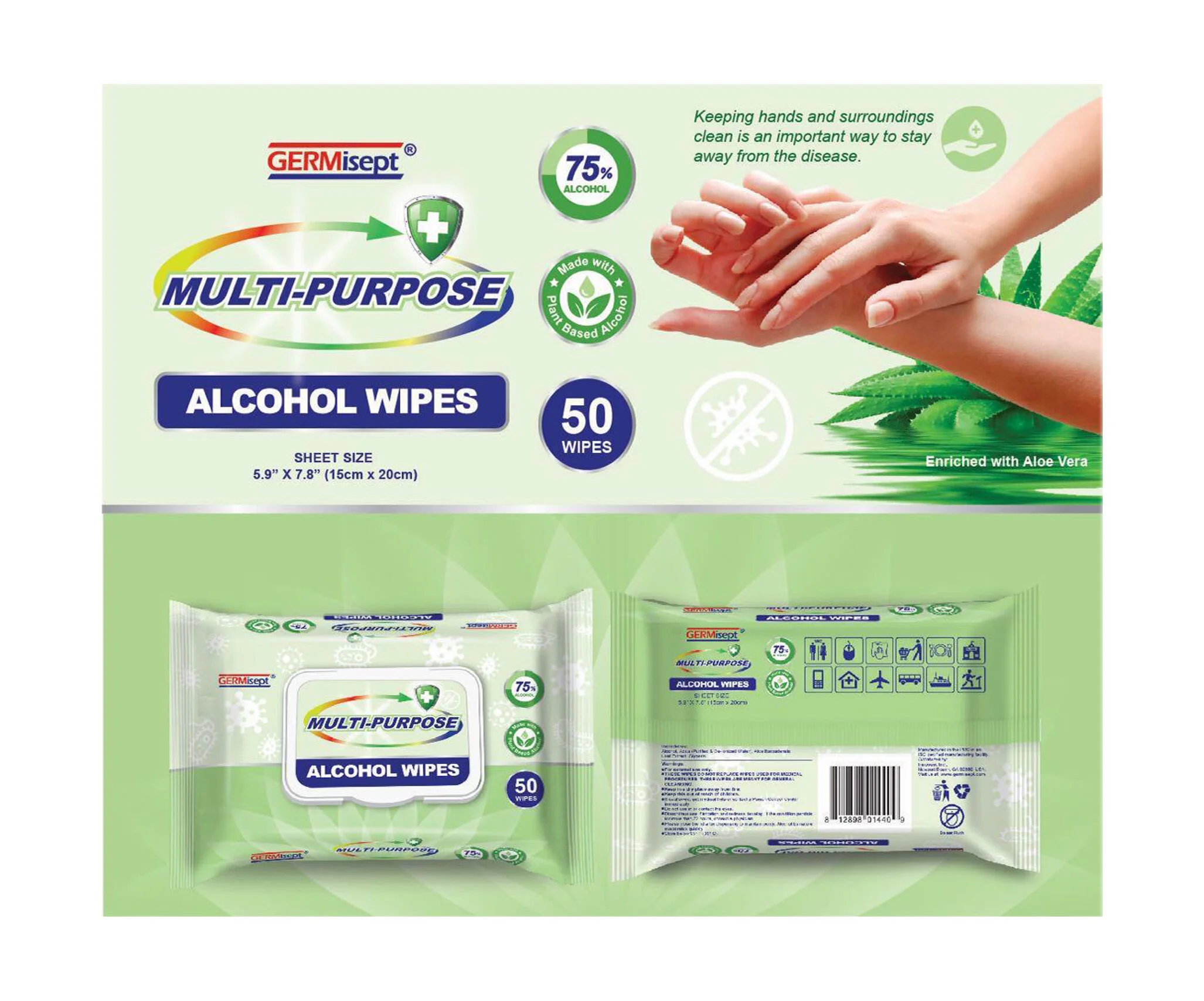 Titan GERMisept Multi Purpose Alcohol Wipes 50 pack