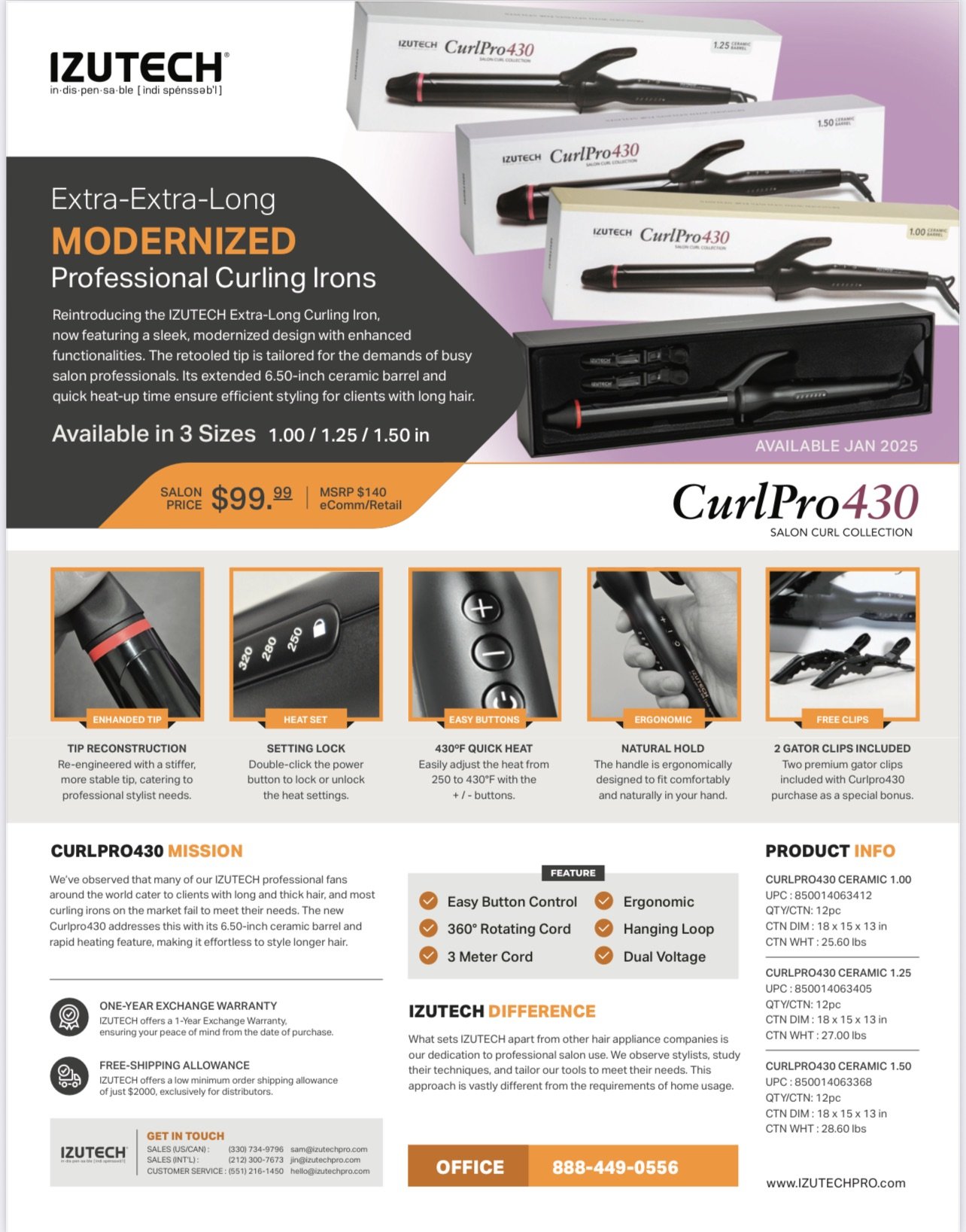 Izutech GlamPro 430 Extended Barrel Curling Irons