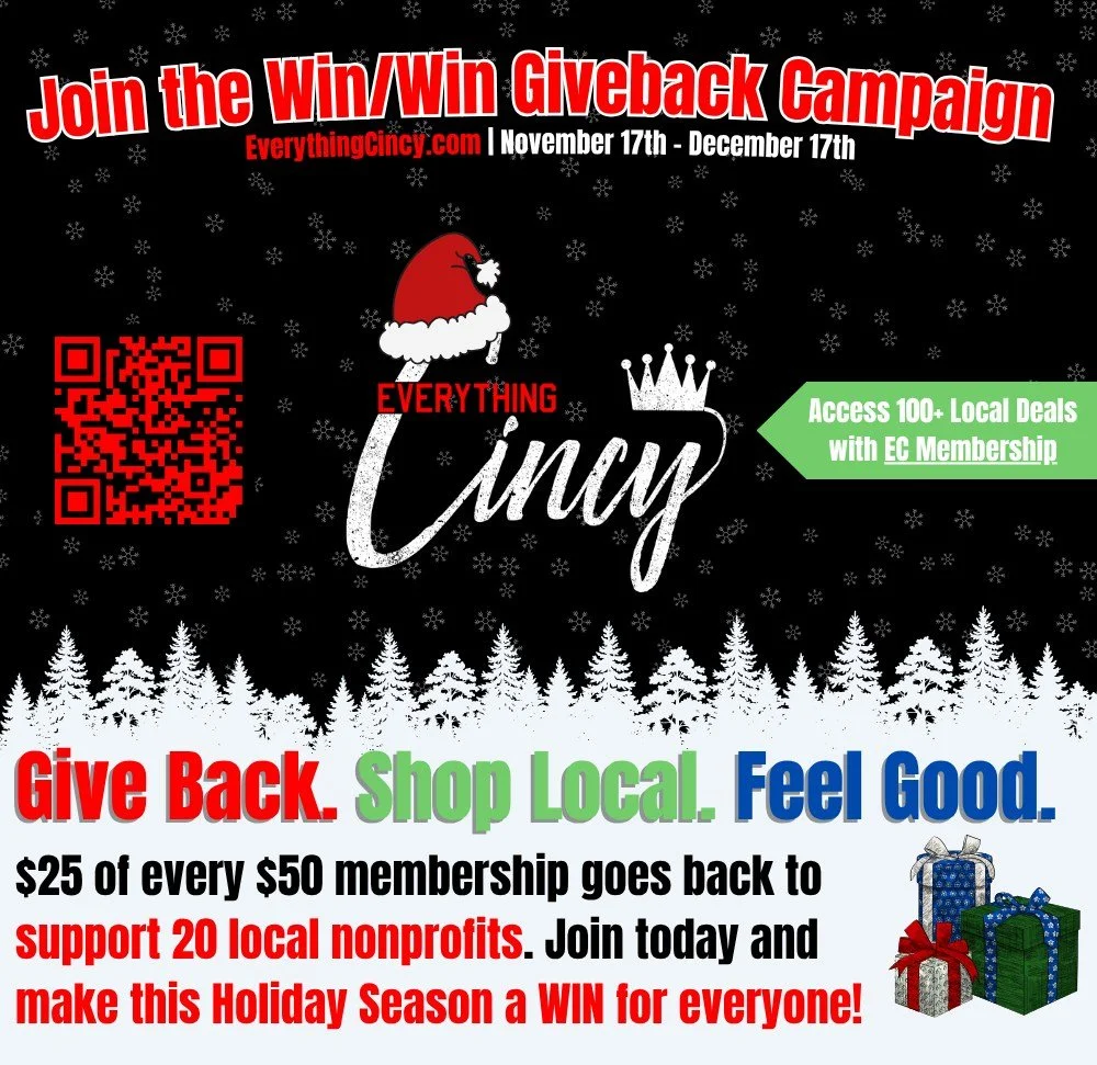 Holiday shopping Win/Win.
🏆🎁
Doing a little shopping this weekend? Give someone (or yourself!) the gift of exclusive deals all over Cincinnati and NKY for a full year -- while supporting Adventure Crew!

During @everythingcincy Win/Win Giveback Ini