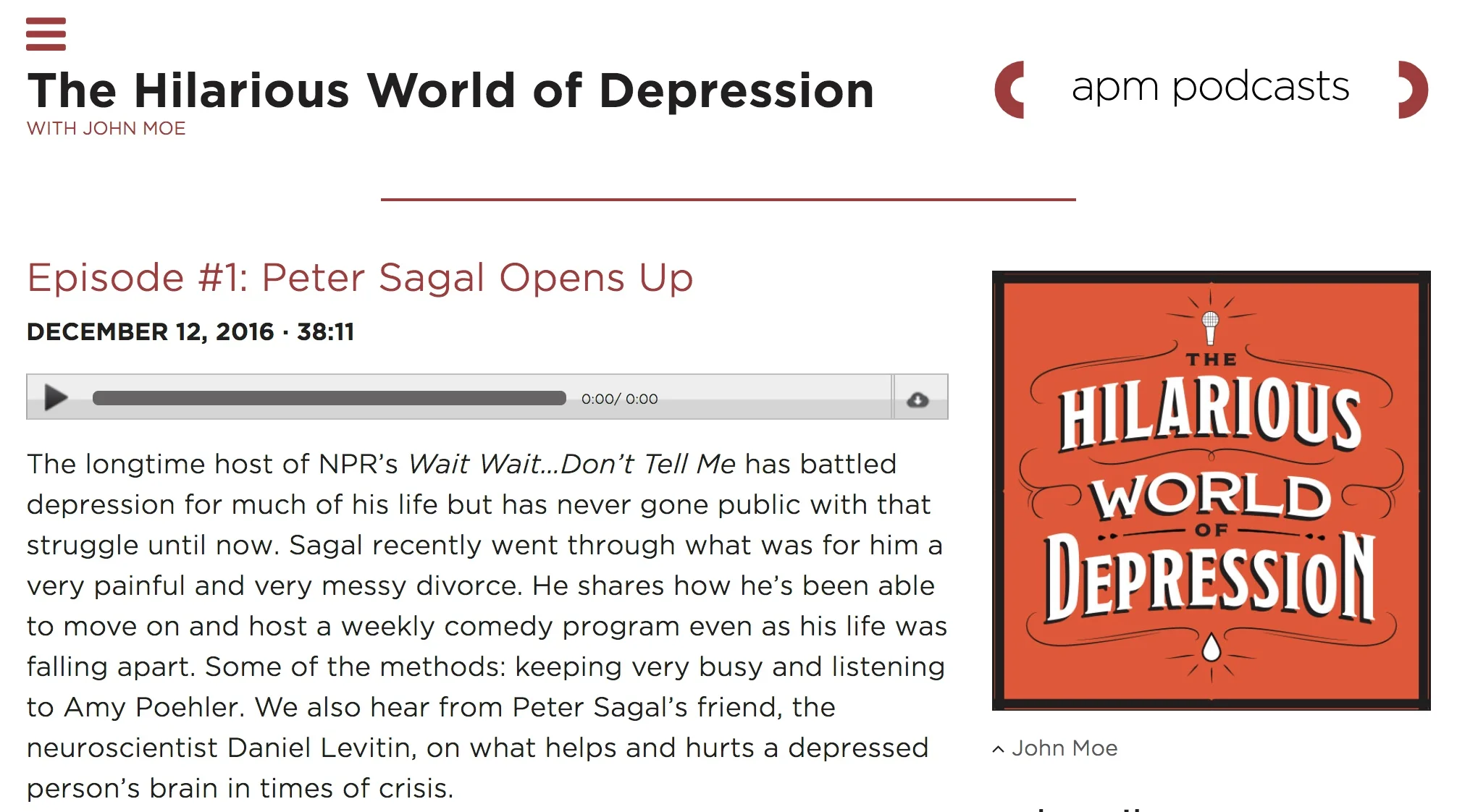 Podcast: Episode #1: Peter Sagal Opens Up, The Hilarious World of Depression with John Moe