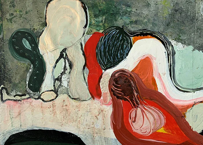 “Untitled – 3,” acrylic / collage,  9” x 12”,  2018, $900 