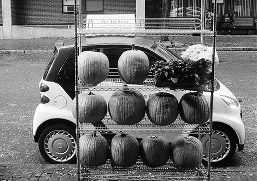 James Labeck: "pumpkin car," half frame 35mm photograph, 13.5" x 17", 2019, $600