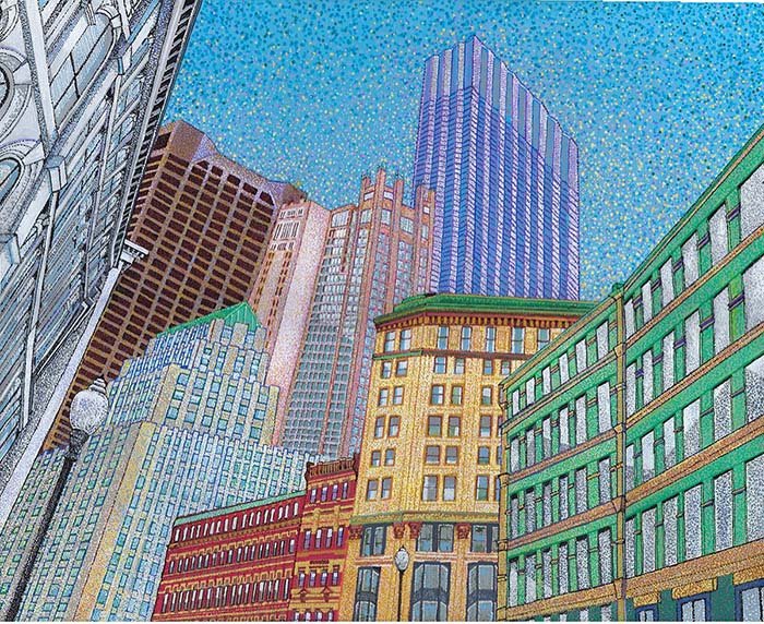 Mark Del Franco: "Franklin Street, Boston," acrylic on canvas, 16" x 20", 2024, $800 