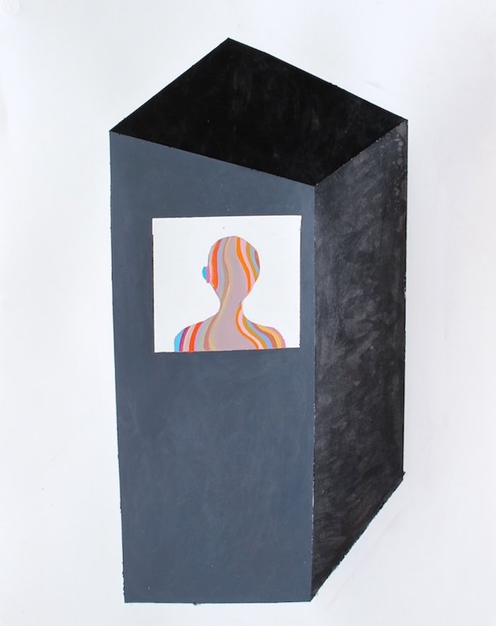 Joel Moskowitz: "Voyeur," acrylic and ink on paper, 29" x 23", 2021 $700 
