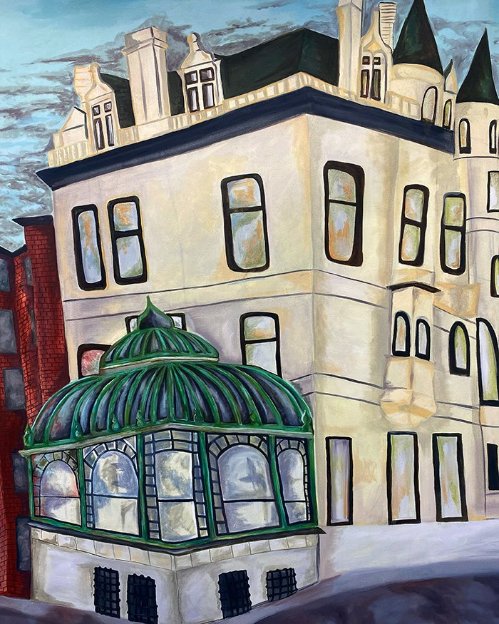 Keara McHaffie: "Between Newbury and Commonwealth," oil on unstretched canvas, 4' x 5', $600 