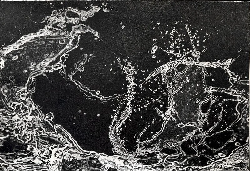 Burst, 30” x 44”, charcoal, pastel, 2025