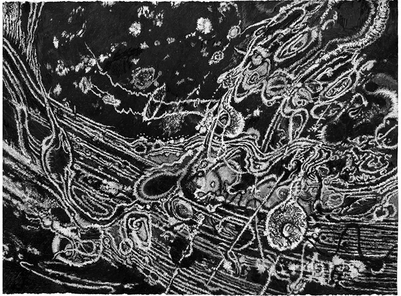 Threads of Memory, 22 x 30 inches; charcoal, pastel, 2025