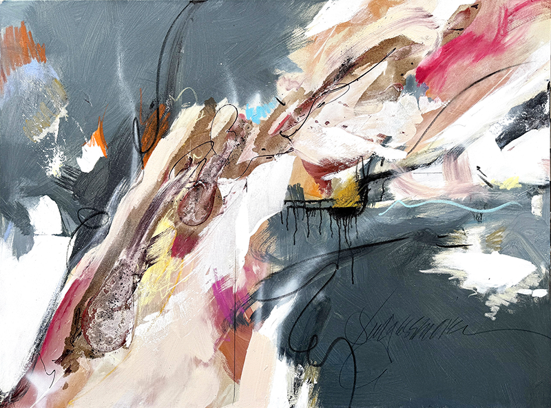 1.	“Joy/Rage,” mixed media on canvas, 36”x48”, 2025, $3200.