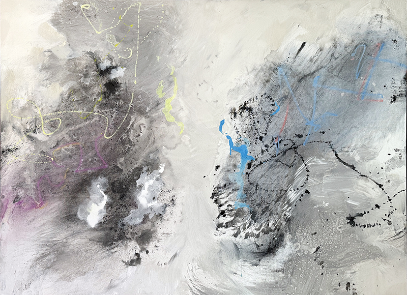 3.	“Inklings,” mixed media on canvas, 36”x48”, 2026, $2800.