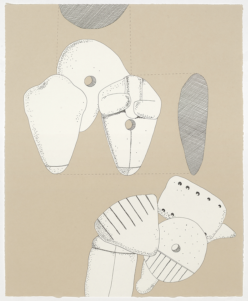 “Ideograms III,” ink, pencil, and collage on gampi paper, 21” x 17”, 2026