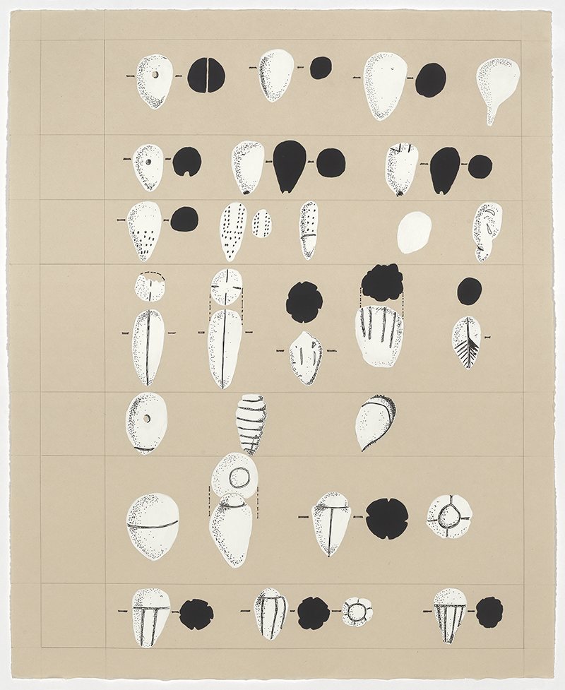 “Token Array,” ink and paint on gampi paper, 21” x 17”, 2026