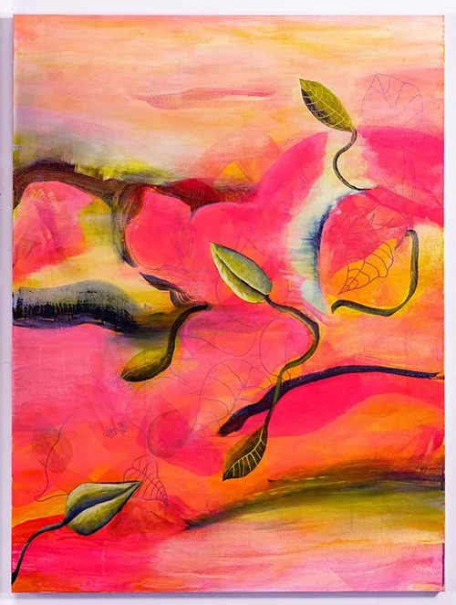 Looking Right At You (Orchids)        acrylic on canvas, mounted on panel        14” h x 11” w	(framed)		        $850