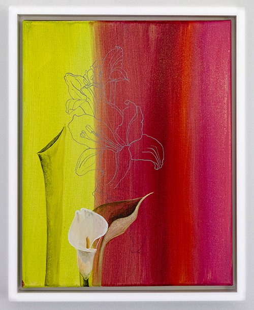 Roses for Mom 2        acrylic on canvas, mounted on panel        14” h x 11” w	(framed)		        $850