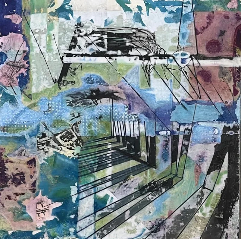14.	“Isla Holbox,” mixed media on wood panel,  2024, 10” x 10”, $600