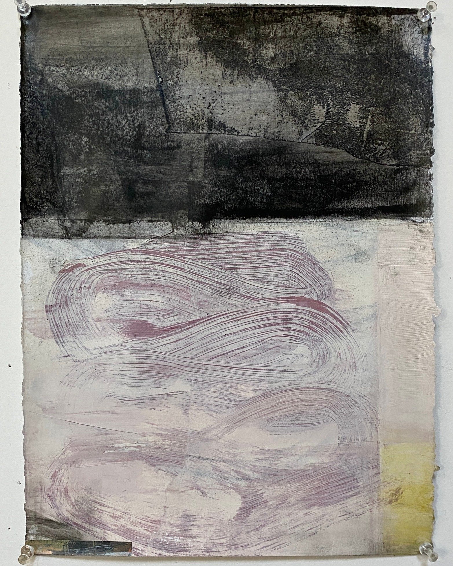 Further explorations on paper...finding relationships through direct and indirect applications of acrylic paint, paper, charcoal, Stabilo pencil and varnish.
.
15x11 inches on Stonehenge paper