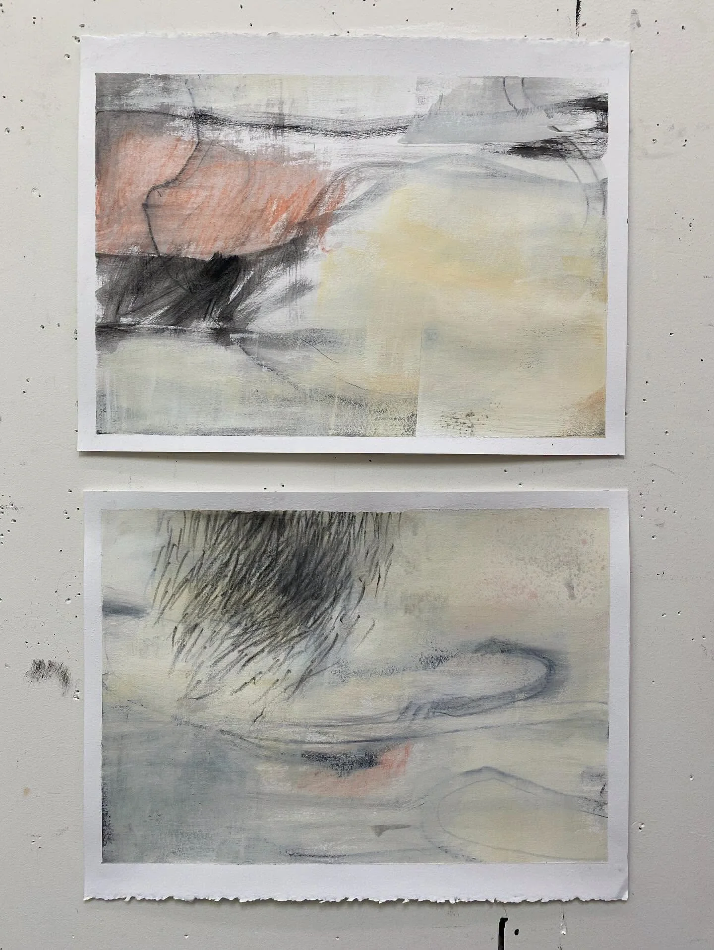 Returning to my roots as I revisit my love of drawing and mark making in these works on paper. Working on all four at the same time, moving quickly but thoughtfully, while striving to keep the fresh immediacy that I love.
.
Charcoal, graphite, Stabil