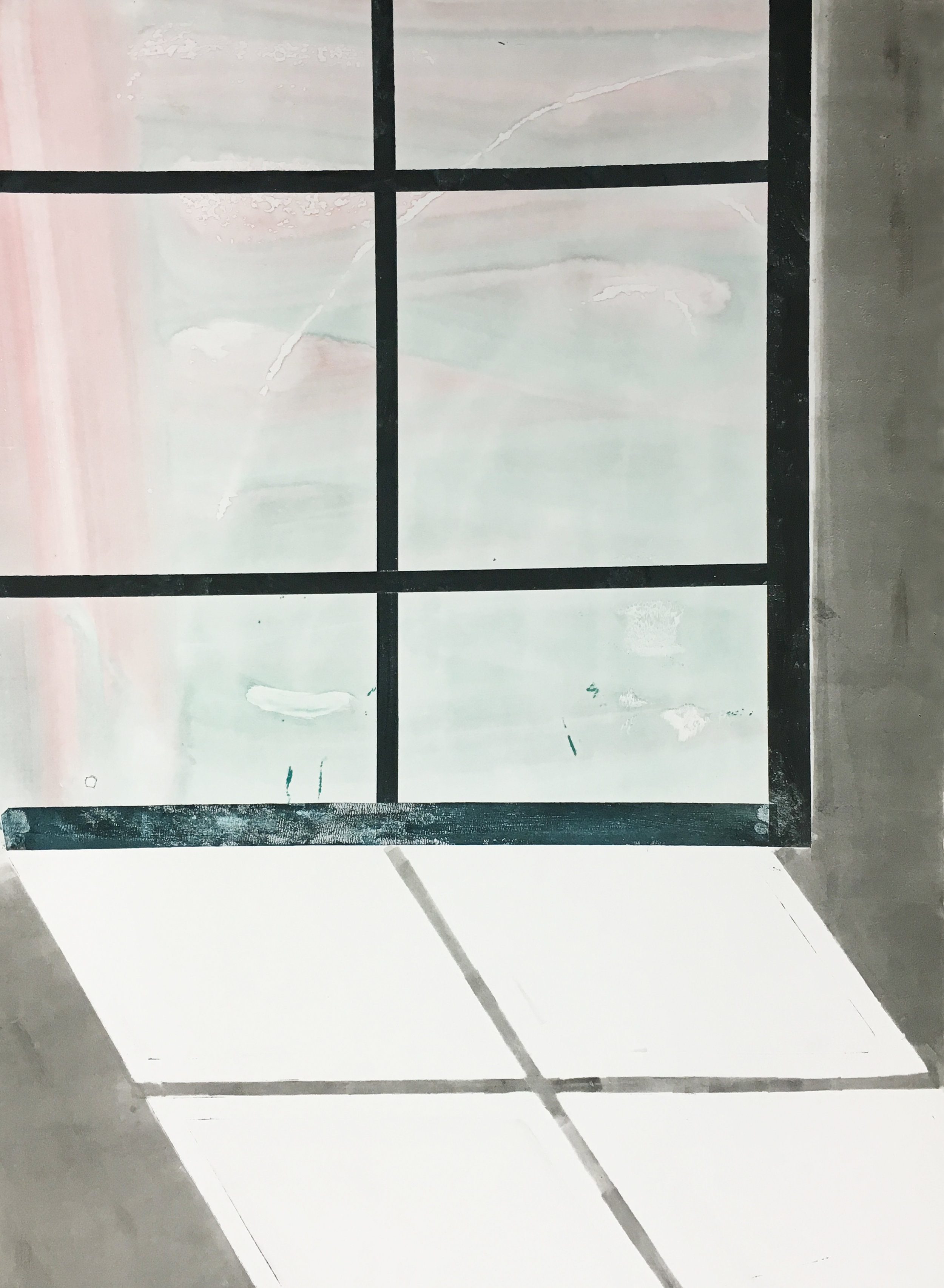 Kitchen Window Watercolor and oil monotype on paper 22x30"
