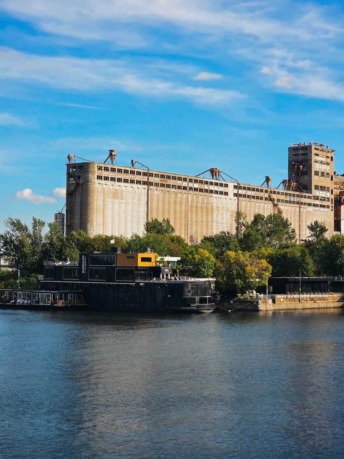 Huge abandoned grain silos along the old port of Montreal