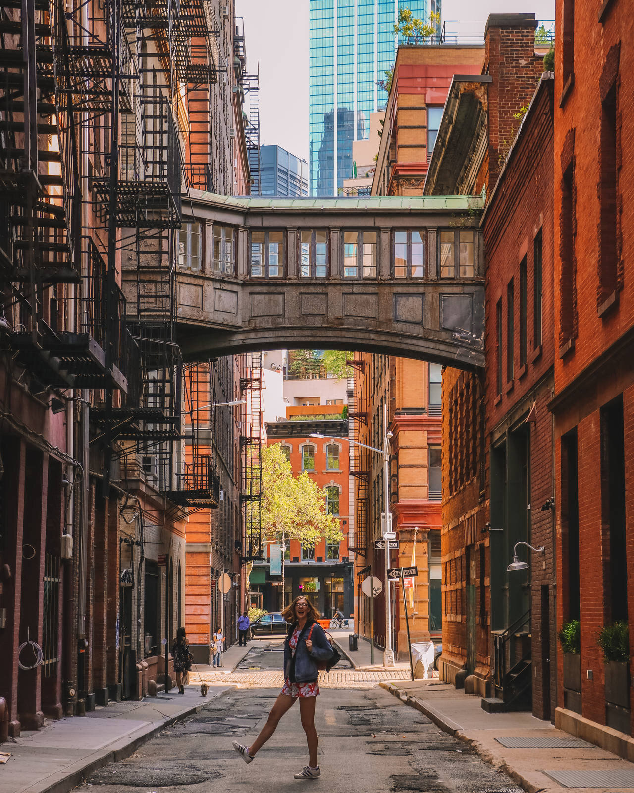 New York street with skywalk