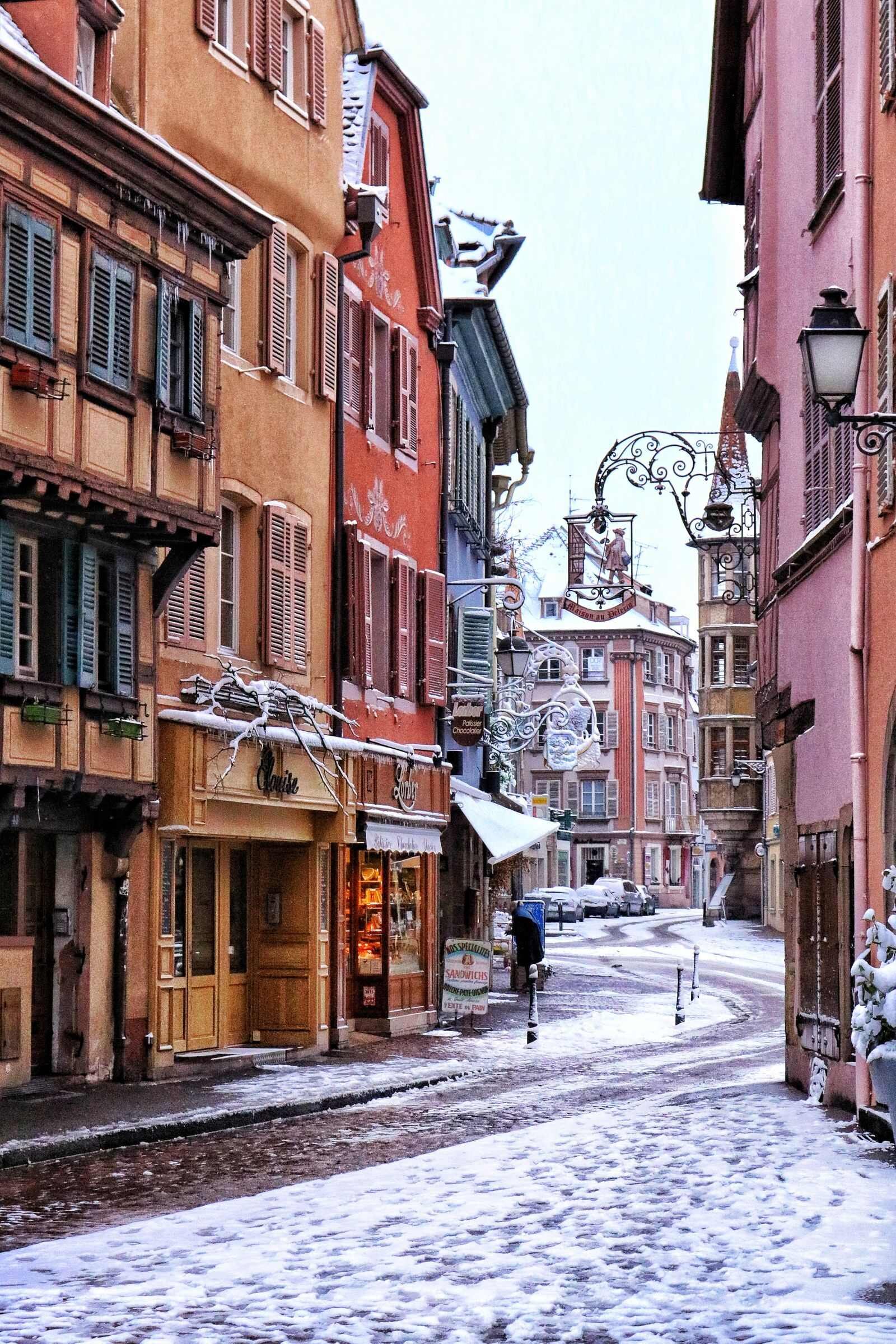 Snow covered houses in Colmar