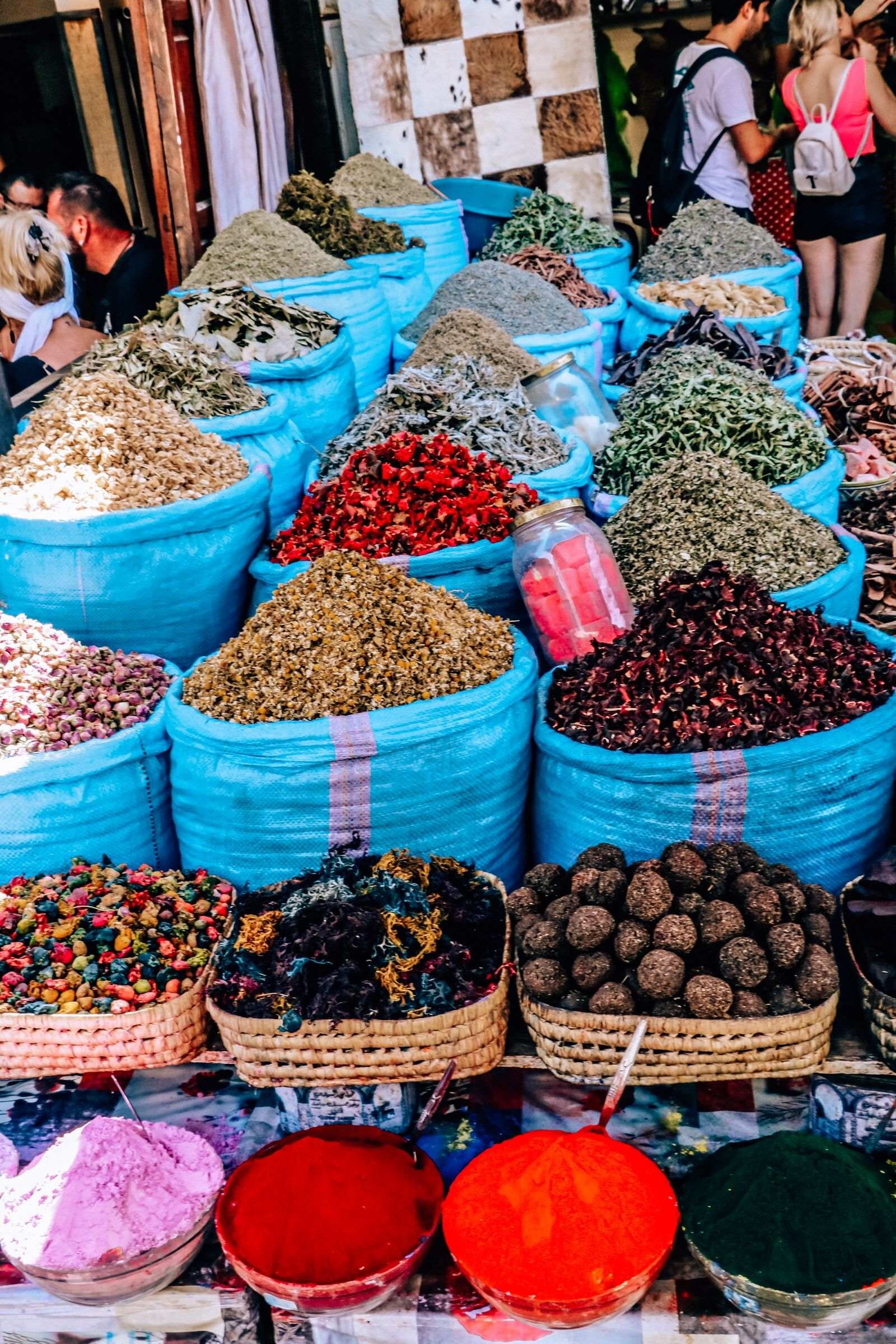 The many colorful spice baskets of Morocco