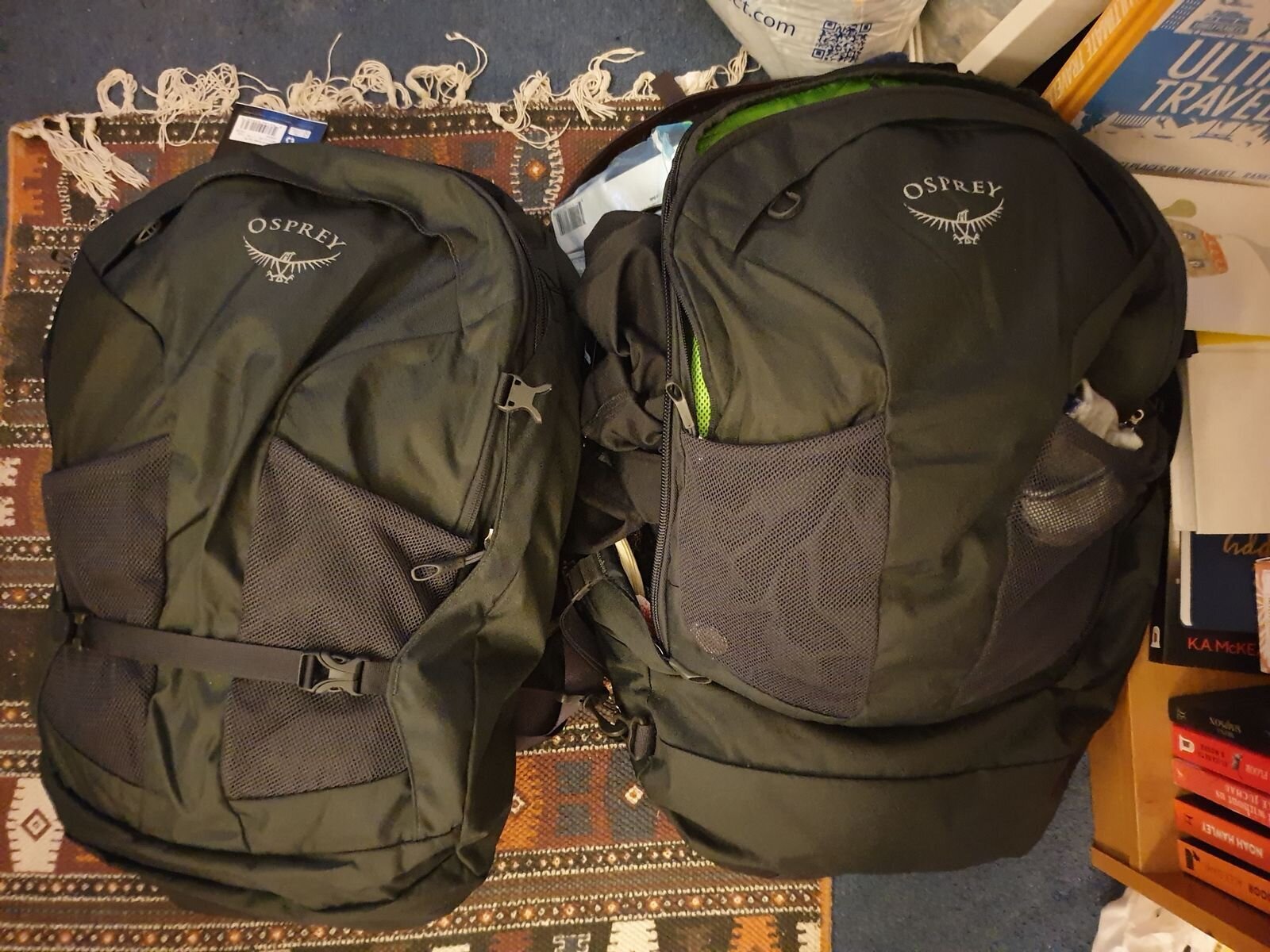 two carry on rucksacks to travel around the world with