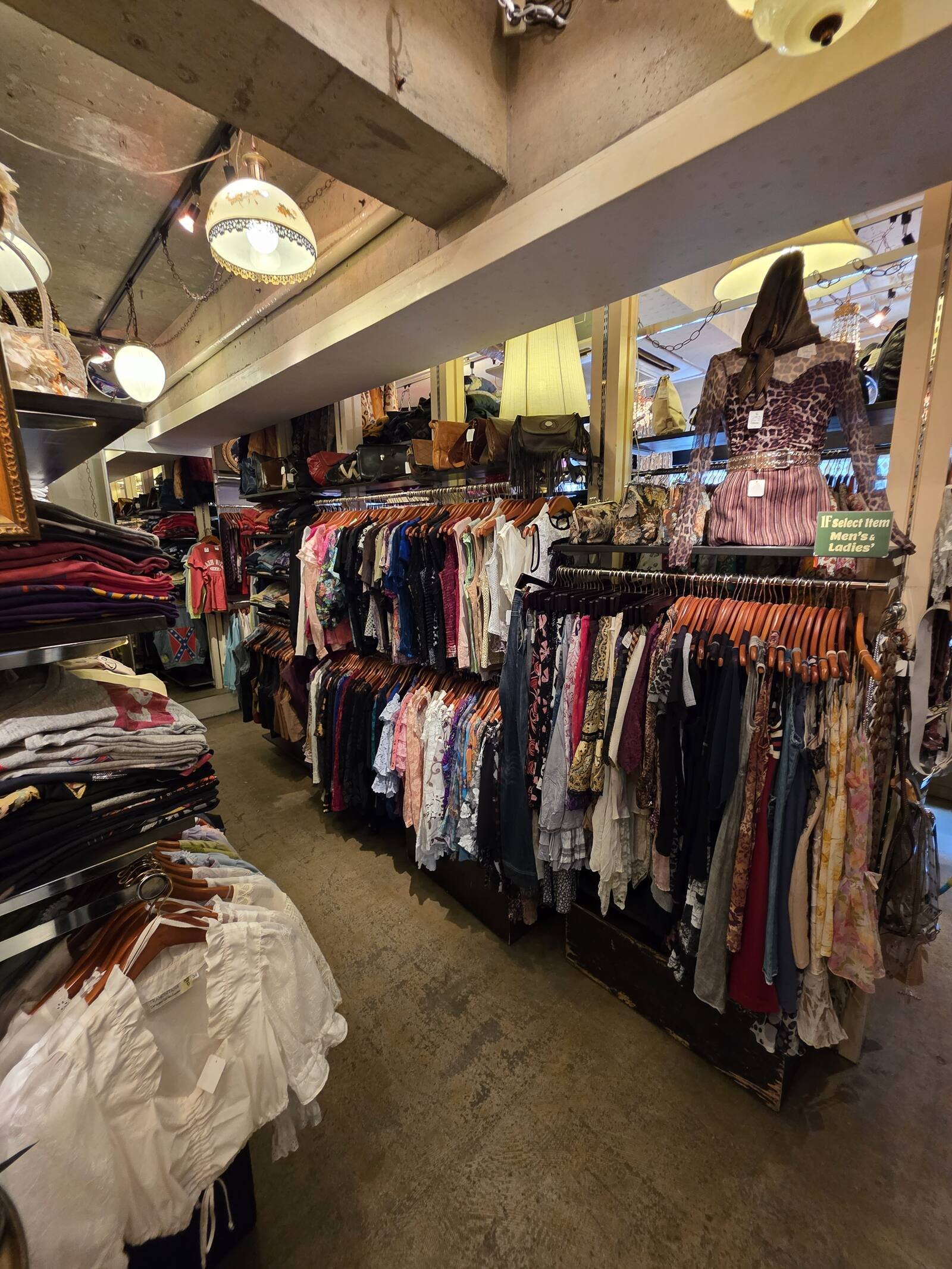 inside a vintage store in Fukuoka with shelves full of second hand and vintage items