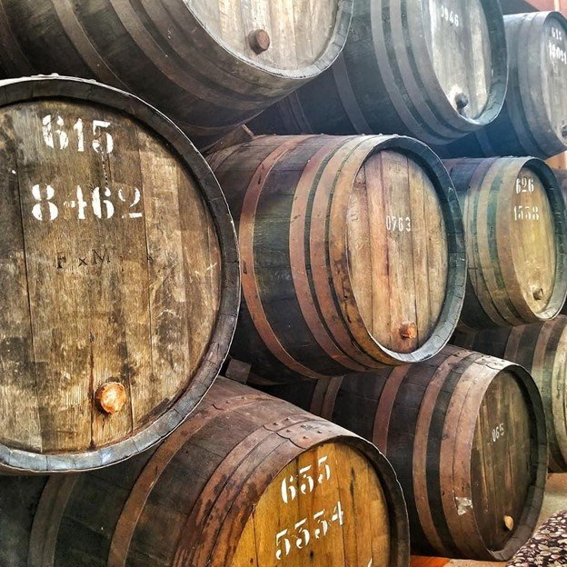 vineyard barrels stacked
