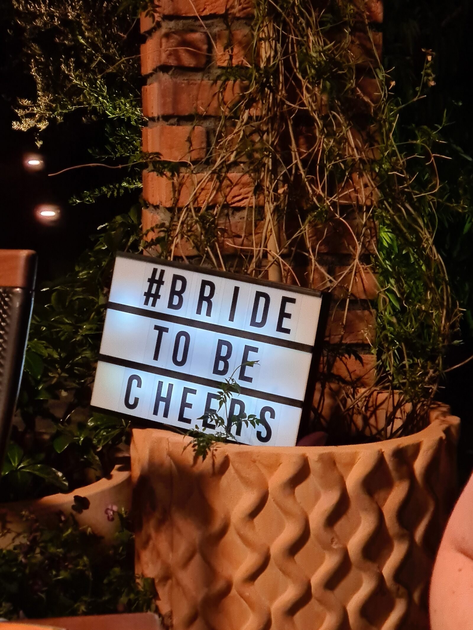 a white lightbox with the words "#bride to be cheer" written on it