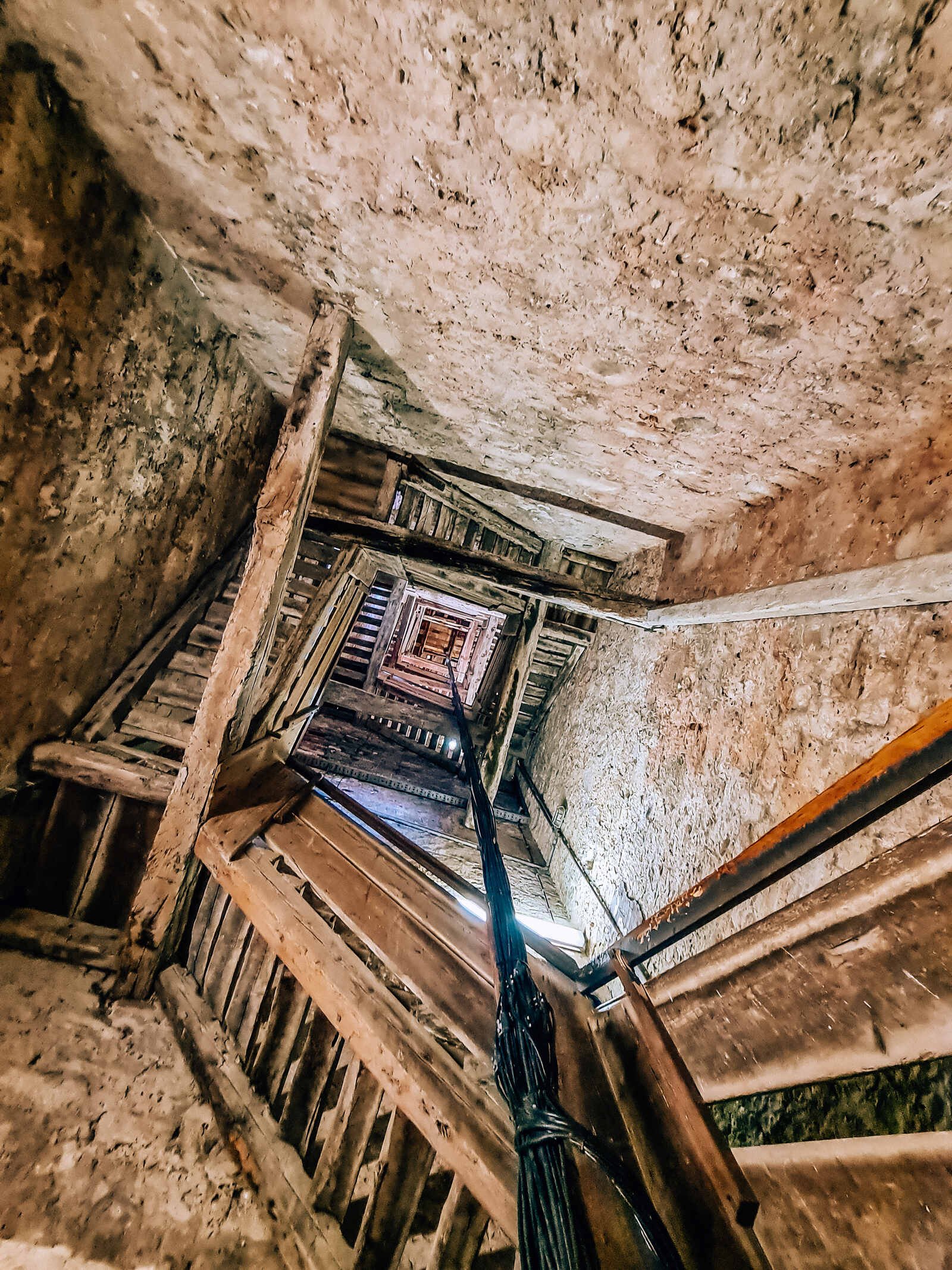 old wooden steps in a church bell tower in rovinj