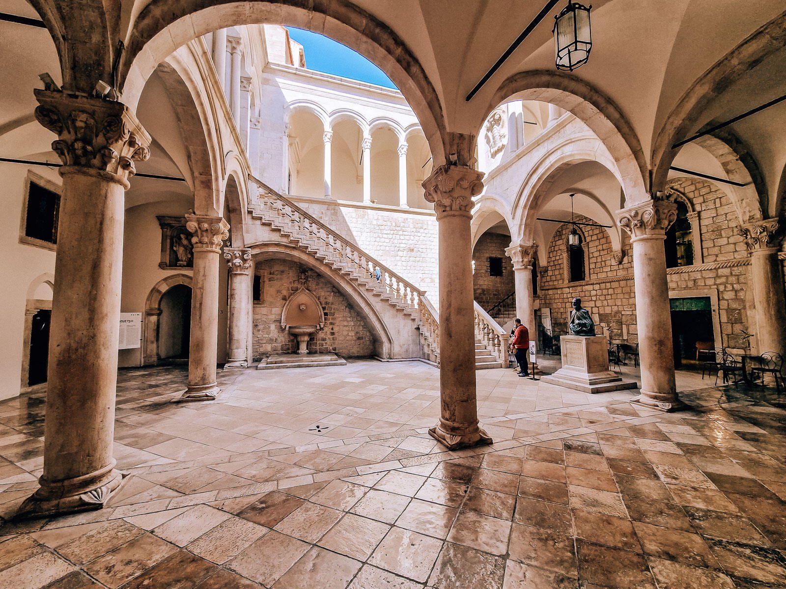 interior courtyard of a grand stone palace in dubrovnik