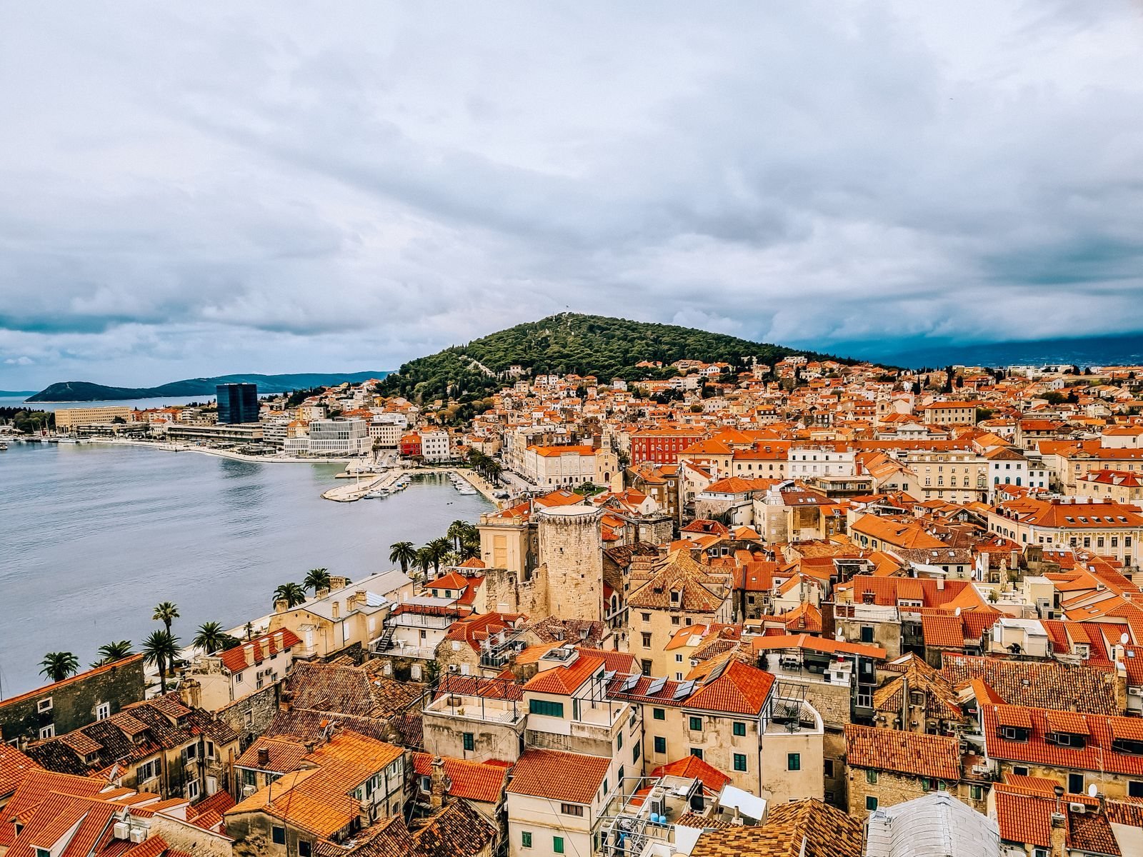 aerial view of Split, Croatia on a cloudy day from the Bell Tower