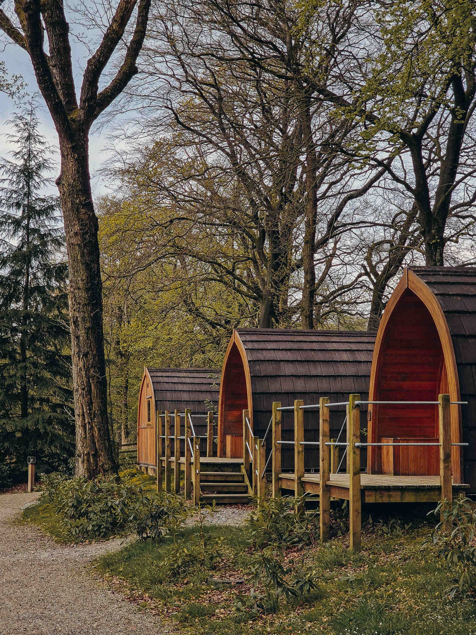 three unique wooden huts for accommodation in forest of bowland