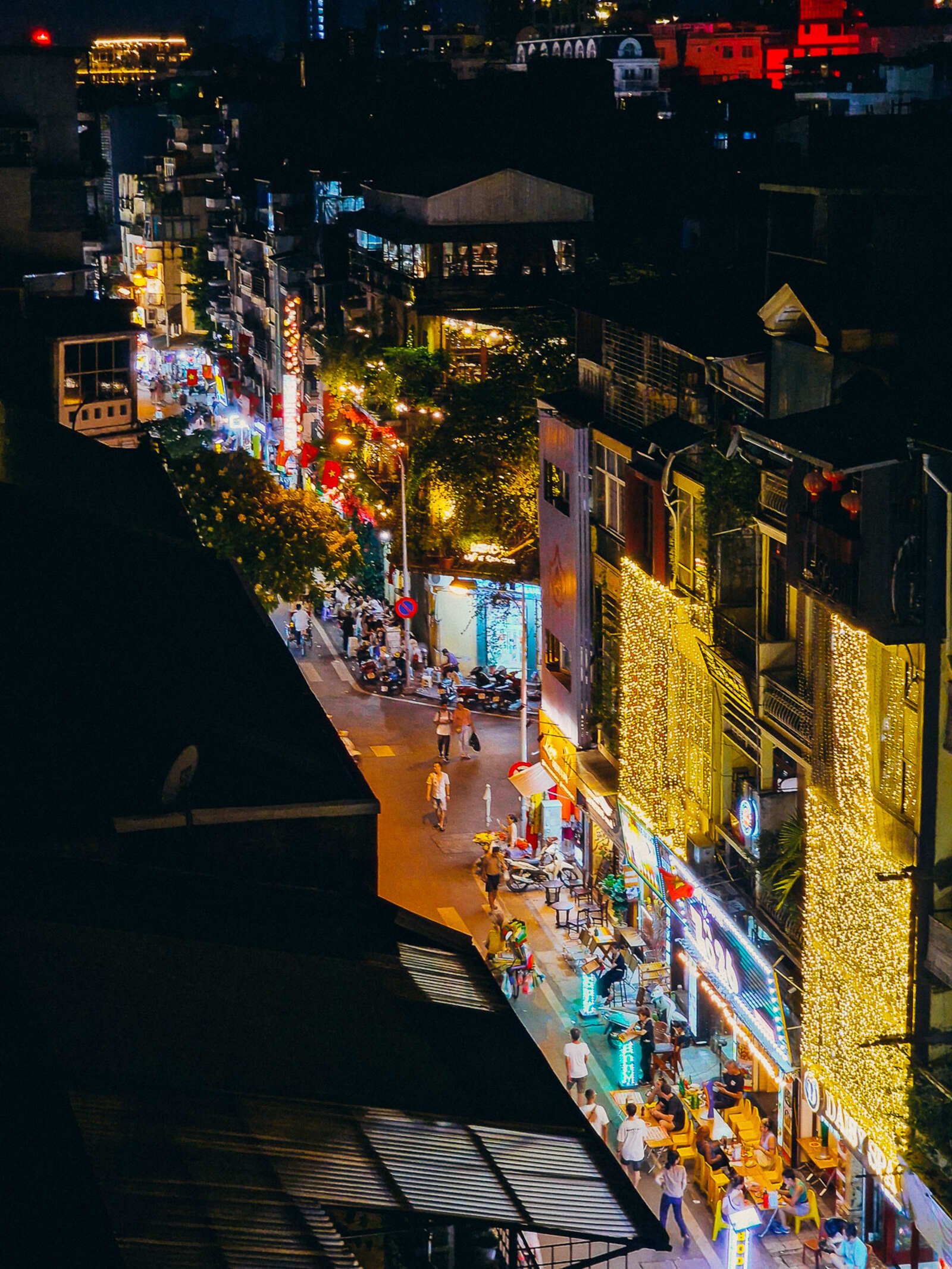 a vibrant lit up street at night