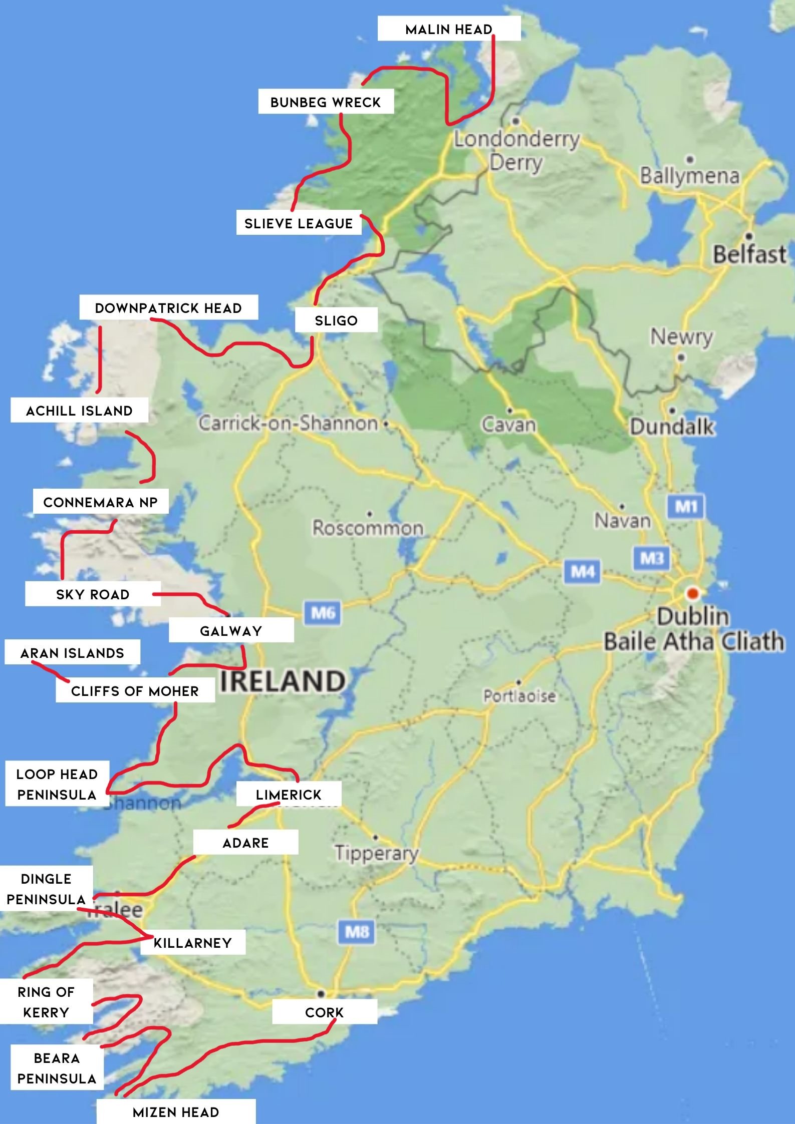 map of wild atlantic way ireland