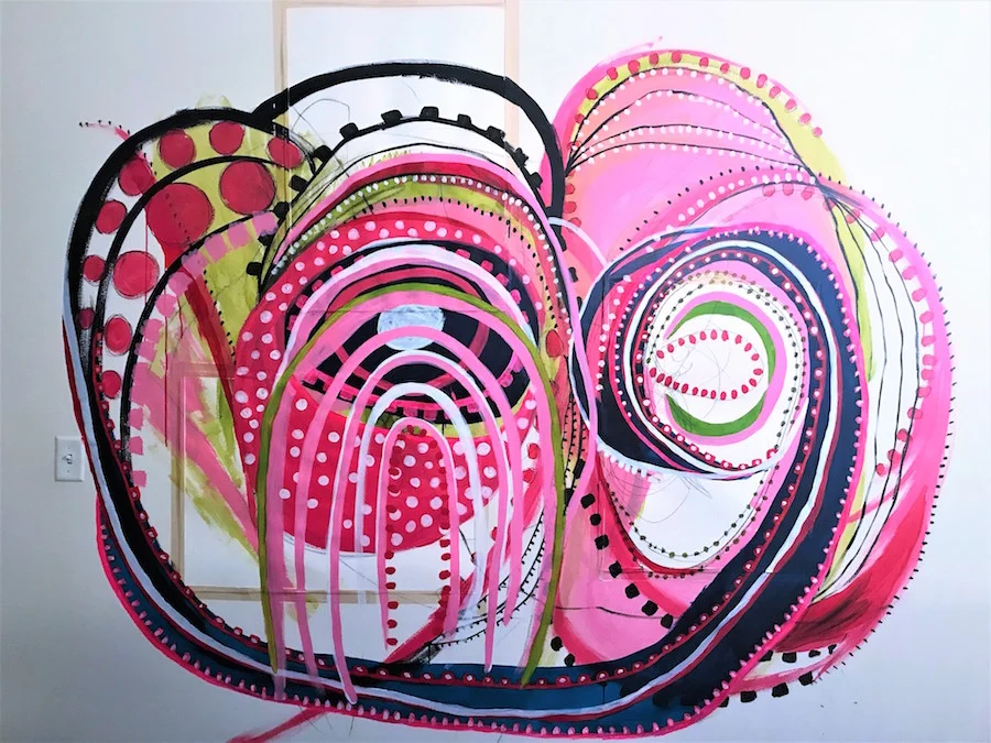 In progress wall painting, 2017. Image courtesy of the artist.